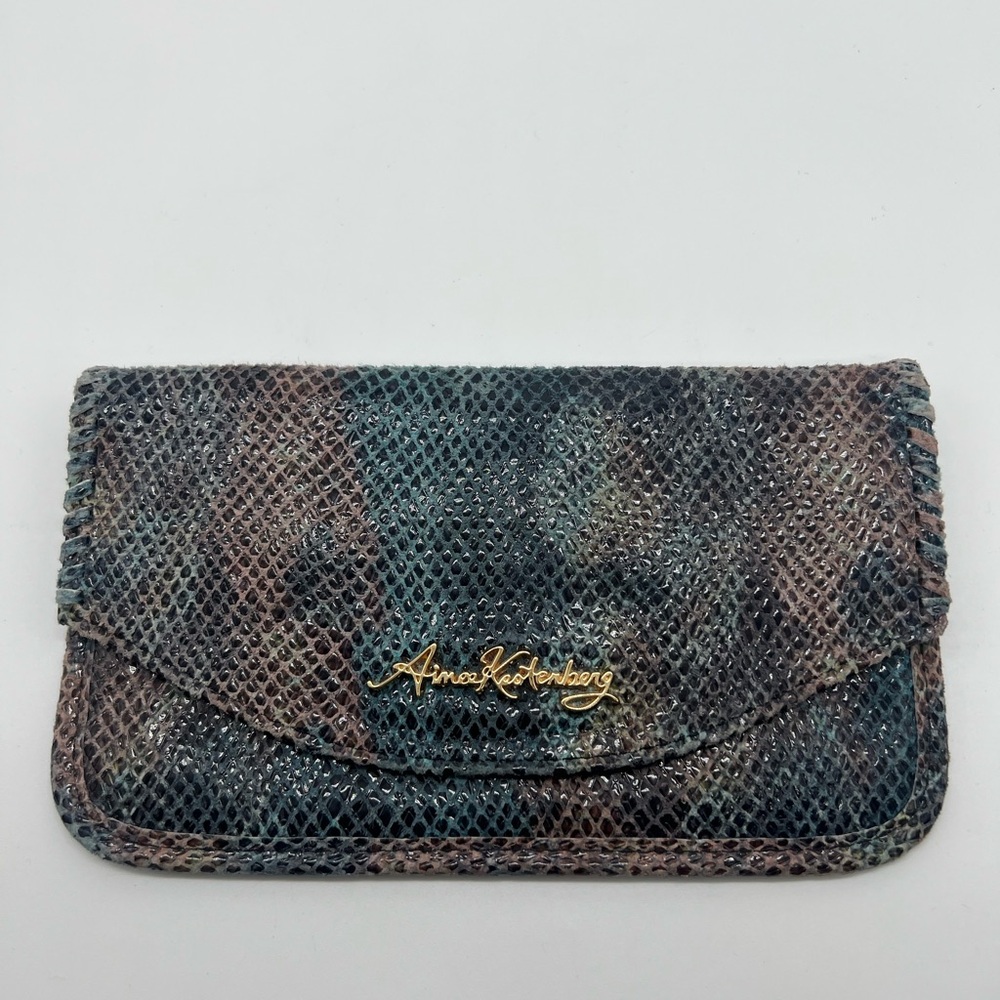 AIMEE KESTENBERG Snakeskin Embossed Blue Purple Leather Wallet WOC